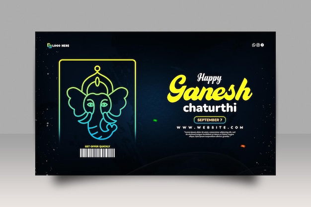 PSD felice ganesh chaturthi banner orizzontale e design del modello di annuncio