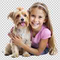 PSD happy girl kid with pet dog transparent background