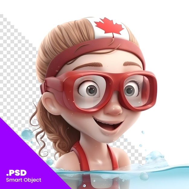 Happy girl in red glasses swimming in the waterisolated on white background psd template
