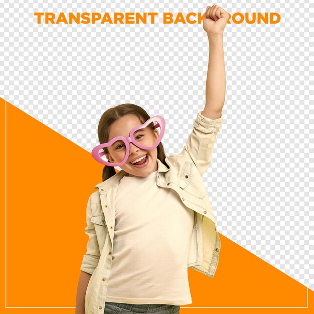 Happy girl wearing heartshaped glasses with transparent background