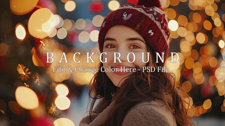 PSD happy girl with beautiful defocused background of shining lights and bokeh
