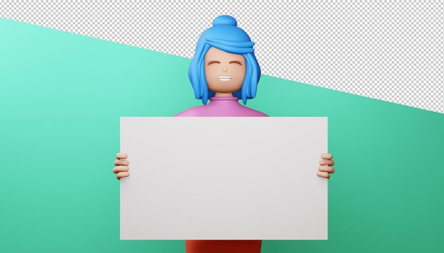 Happy girl with blank screen 3d rendering 