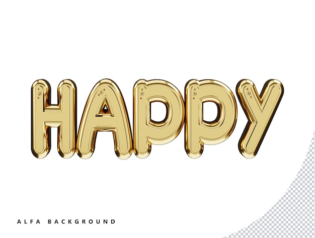 PSD happy golden text with 3d rendering