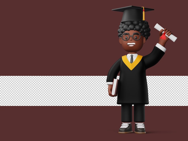 happy graduation boy hold book and diploma 3d rendering