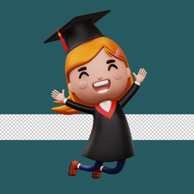 PSD happy graduation child kid celebrating graduation 3d rendering