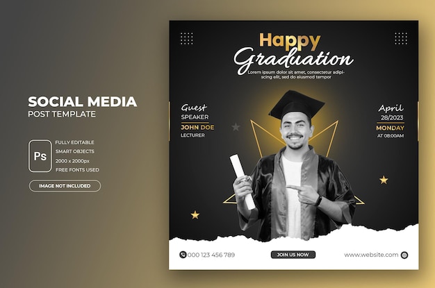 PSD happy graduation or graduation ceremony instagram square social media post template