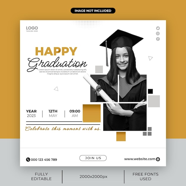 행복한 졸업 또는 졸업식 광장 Instagram 소셜 미디어 게시물 템플릿