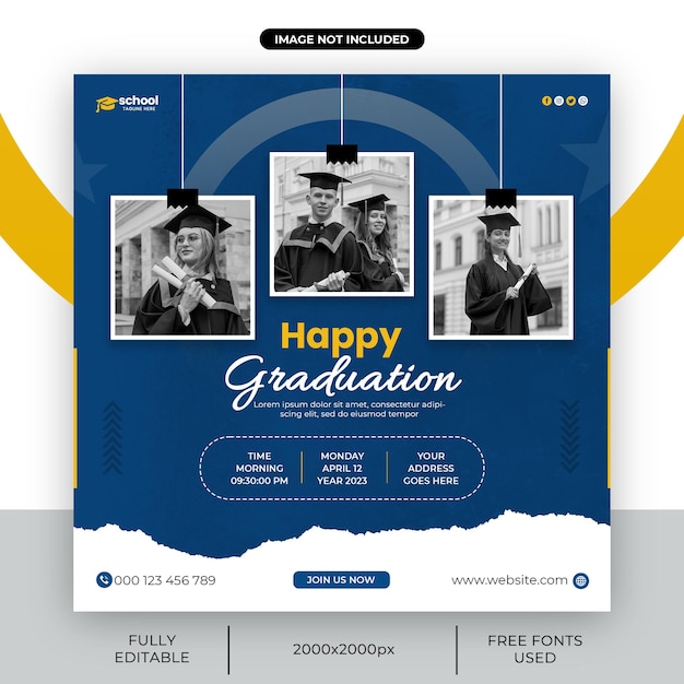 PSD happy graduation social media post or graduation ceremony web banner template