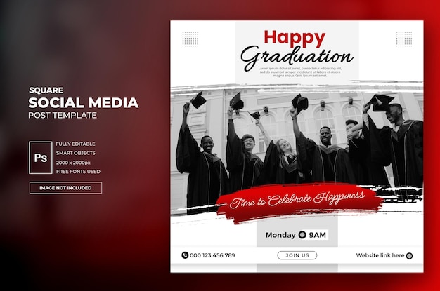 PSD happy graduation square social media post-sjabloon