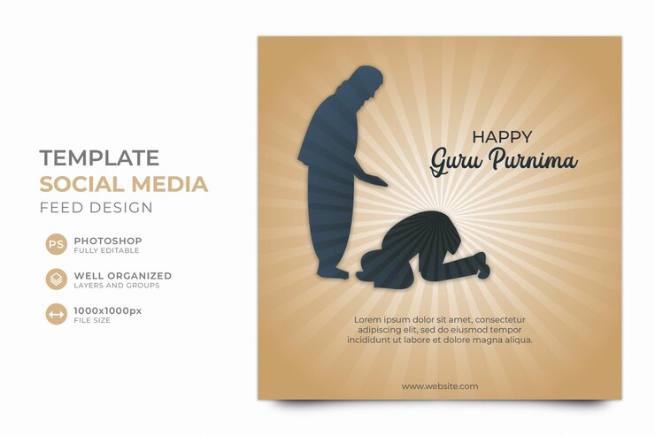 PSD instagram 피드 게시물을 위한 happy guru purnima day 소셜 미디어 템플릿