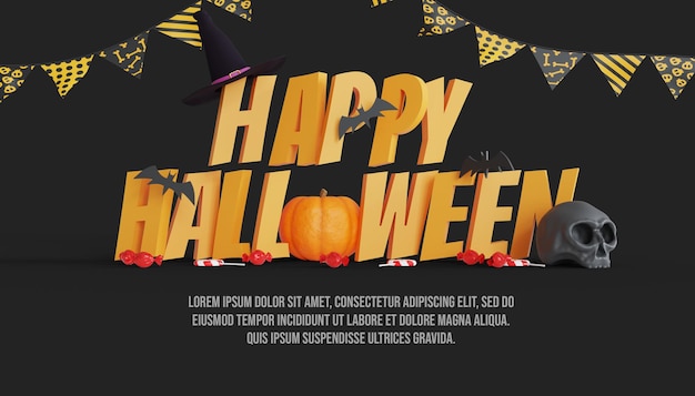 PSD happy halloween 3d achtergrond met pompoen