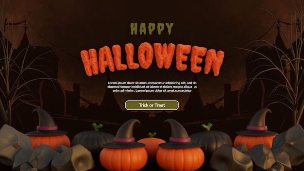 PSD happy halloween 3d achtergrond met pompoen