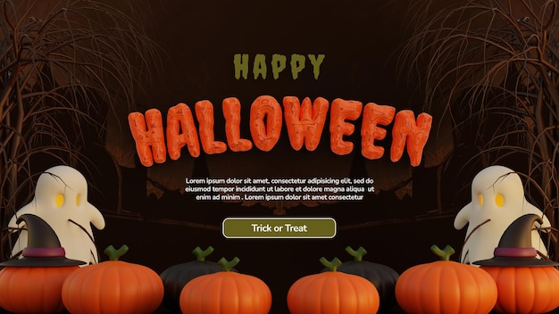 PSD happy halloween 3d achtergrond met pompoen