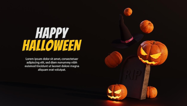 Happy halloween 3d background with pumpkin