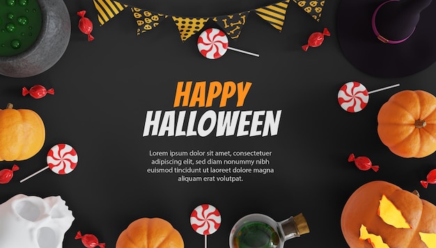 happy halloween 3d background with pumpkin
