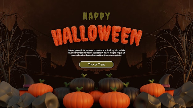 PSD happy halloween 3d background with pumpkin
