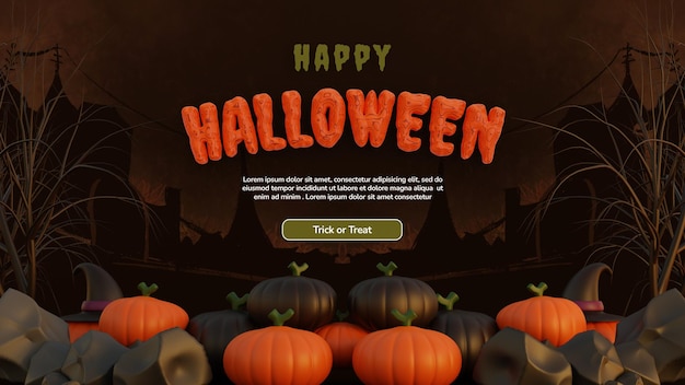 Felice halloween 3d sfondo con zucca