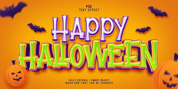 PSD Счастливый хэллоуин 3d мультяшный реалистичный стиль текстового эффекта