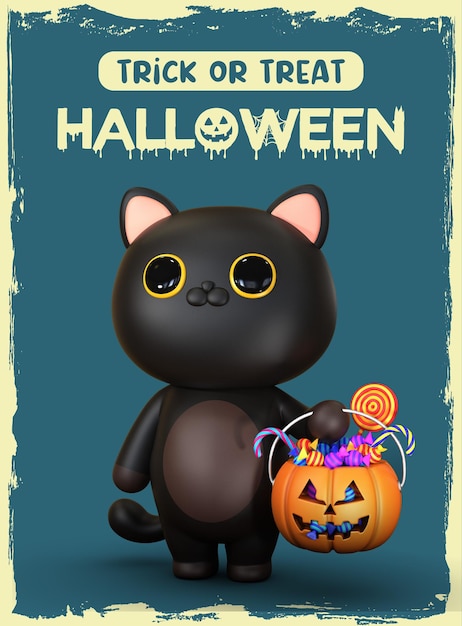 PSD ハッピーハロウィン 3 d レンダリング猫イラスト