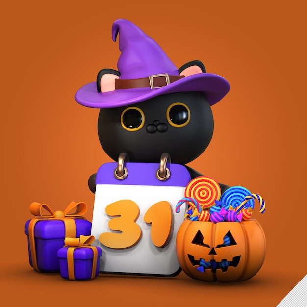 Happy halloween 3d render cat illustration