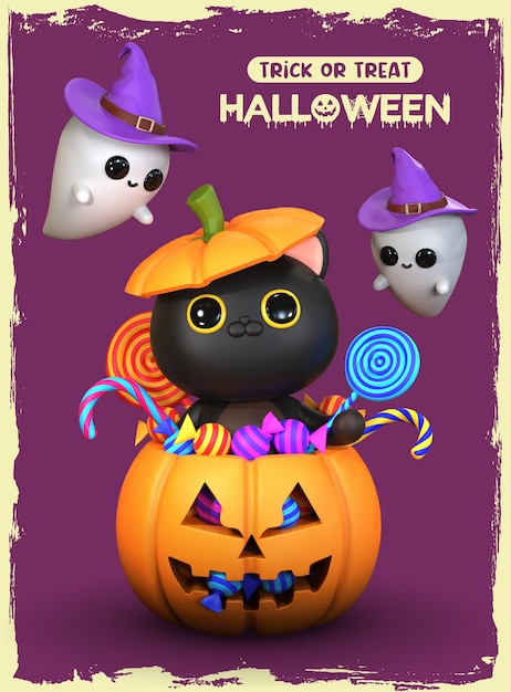 Happy Halloween 3d Render Ilustracja Kota