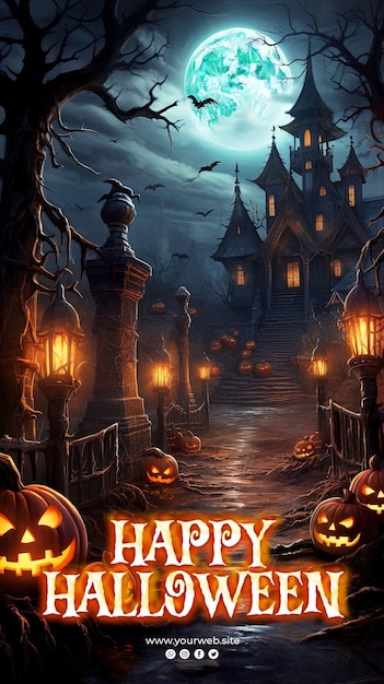 PSD happy halloween background and halloween poster
