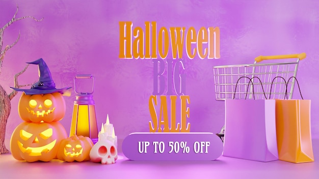 Happy halloween background scene in realistic 3d rendering