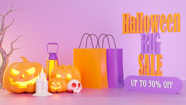 Happy halloween background scene in realistic 3d rendering