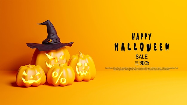 Happy halloween background scene in realistic 3d rendering