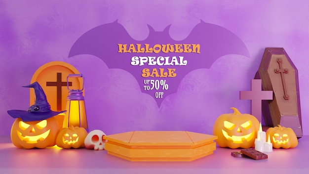 PSD happy halloween background scene in realistic 3d rendering