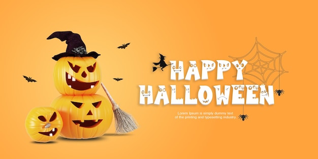 Happy halloween background template with funny pumpkins