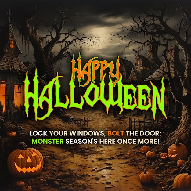 Happy halloween greeting card psd halloween wishes text happy halloween and quote trick or treat