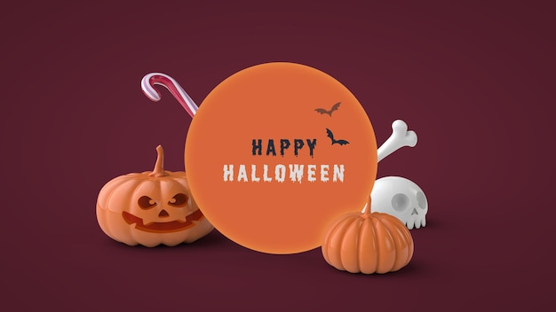 Happy Halloween greeting card PSD template 3d render