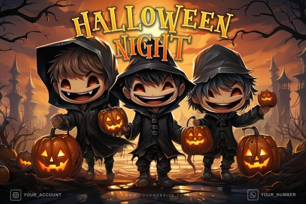 Happy halloween night pompoen sociale media poster
