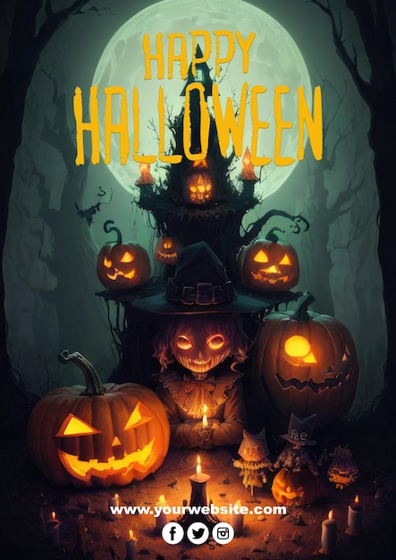 Happy Halloween poster with black castle and bats editable PSD for your poster