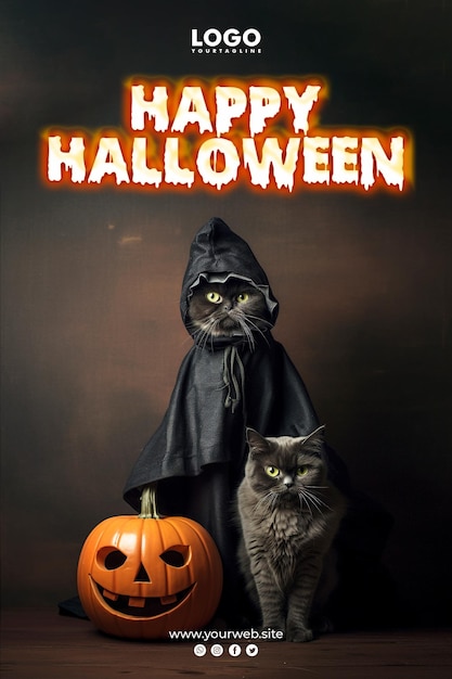 PSD felice poster di halloween con la zucca malvagia