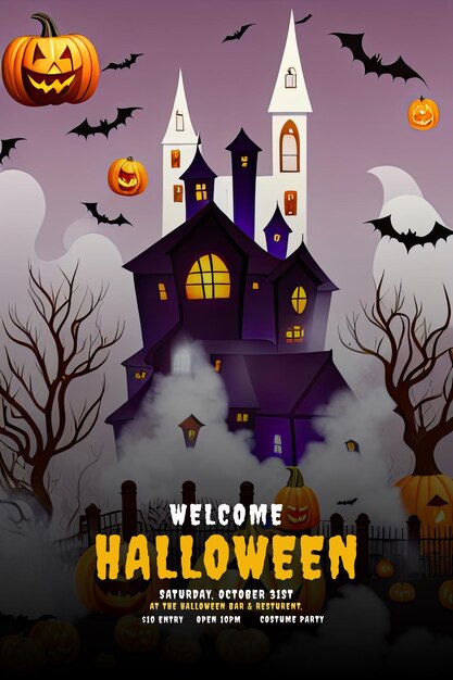 Happy halloween pumpkin bats horror halloween background halloween spooky background