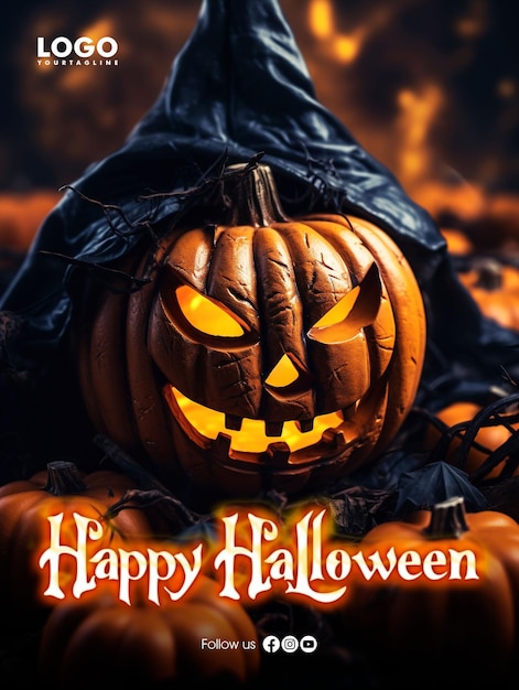 PSD happy halloween social media poster design