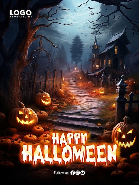 Счастливый хэллоуин дизайн плаката в социальных сетях