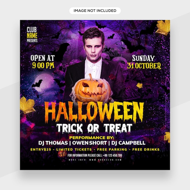 PSD felice halloween spooky party banner con elementi di halloween per happy halloween