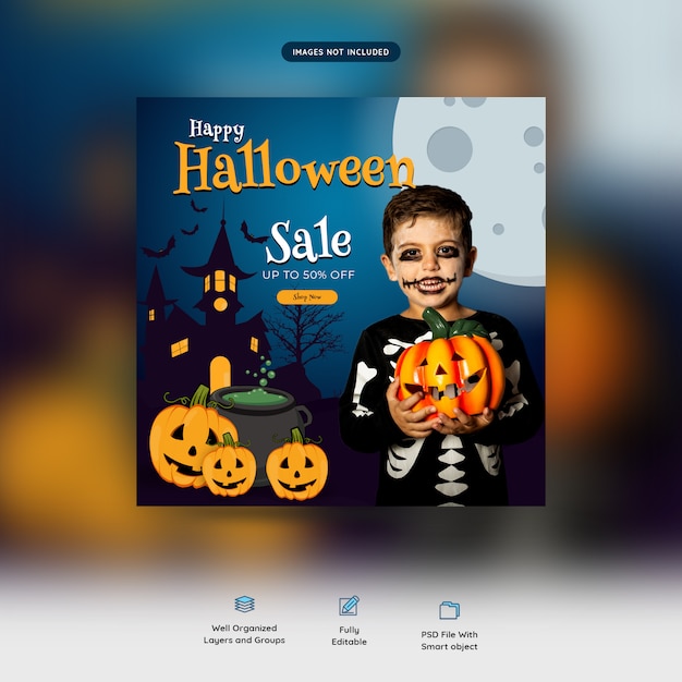 Happy halloween verkoop sociale media banner