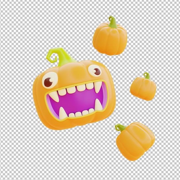 白い背景の伝統的な 10 月の休日 3 d レンダリングに浮かぶ JackoLantern カボチャのキャラクターとハッピーハロウィン