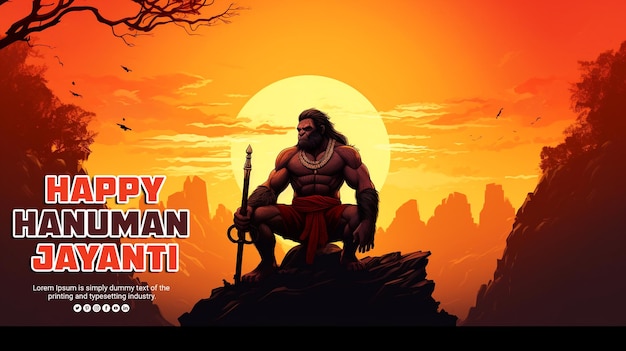 PSD happy hanuman jayanti indian religious festival background and banner