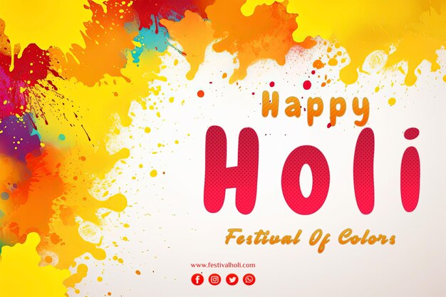 Happy holi colorful festival yellow banner design empty space in the middle