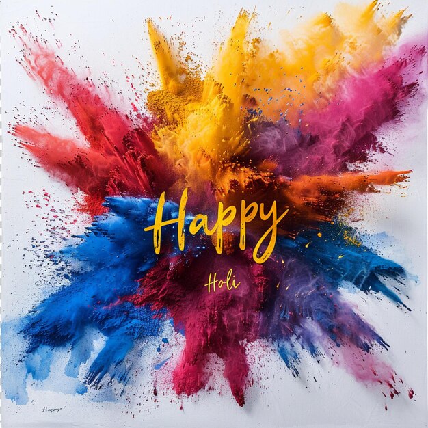 PSD happy holi concept hand drawn holi watercolor colors splash on isolated background