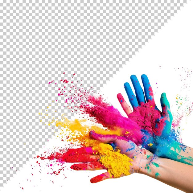 PSD happy holi concept disegnato a mano holi colori acquerellati spruzzati su uno sfondo isolato