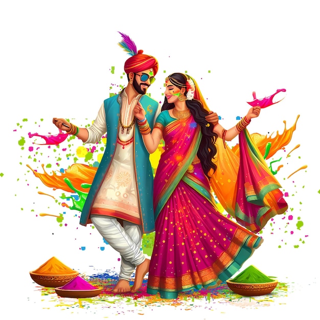 PSD happy holi couple enjoying holi festival design