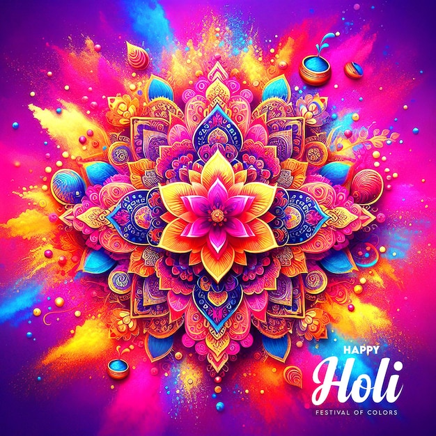 Счастливого праздника Холи с цветовым дизайном фона.