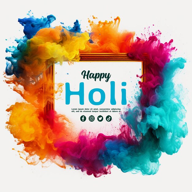 Felice festa di holi dei colori per la festa indiana di holi post sui social media o modello di banner