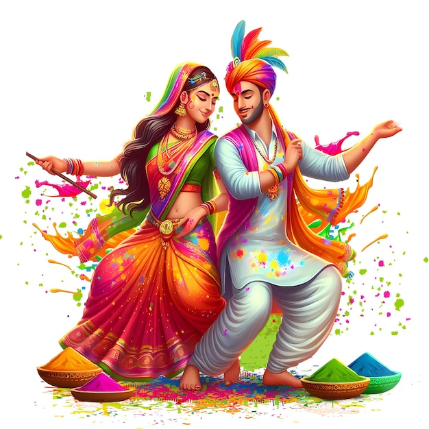 Happy holi festival of colors indian couple celebrate